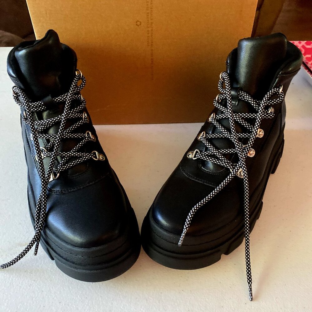 Steve Madden Black Combat Boots with Lace-Up Design